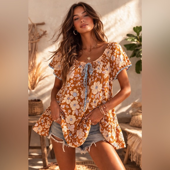 Free People Tops - 🌺Free People Boho Floral Babydoll Top - NWOT